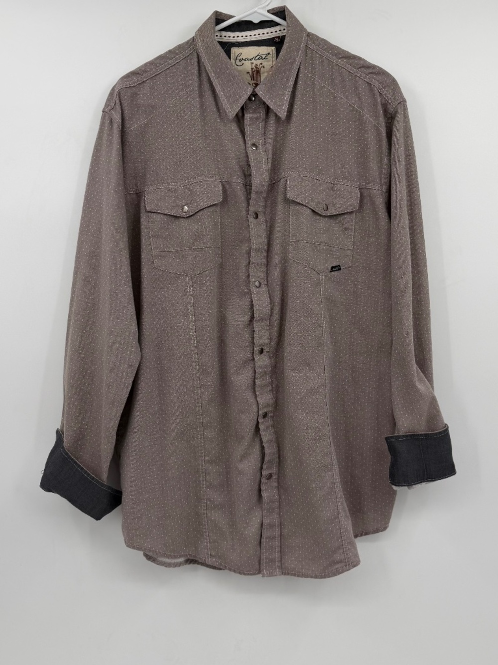 Coastal Snap Front Shirt Men XL Brown Micro Dot Long Sleeve Western Buttons